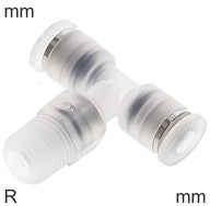 Push-In Tee Fittings Stainless Steel and PP R-Threads Male T-Shape