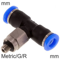 Push-In Tee Fittings Brass and Plastic Threads Male T-Shape (3-6mm)