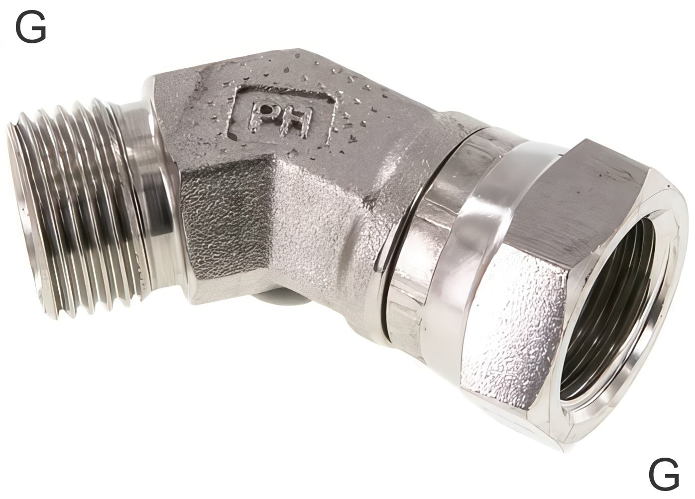 G Male Thread Angled Fittings 45deg Steel / Stainless Steel G-Threads Male/Female ...