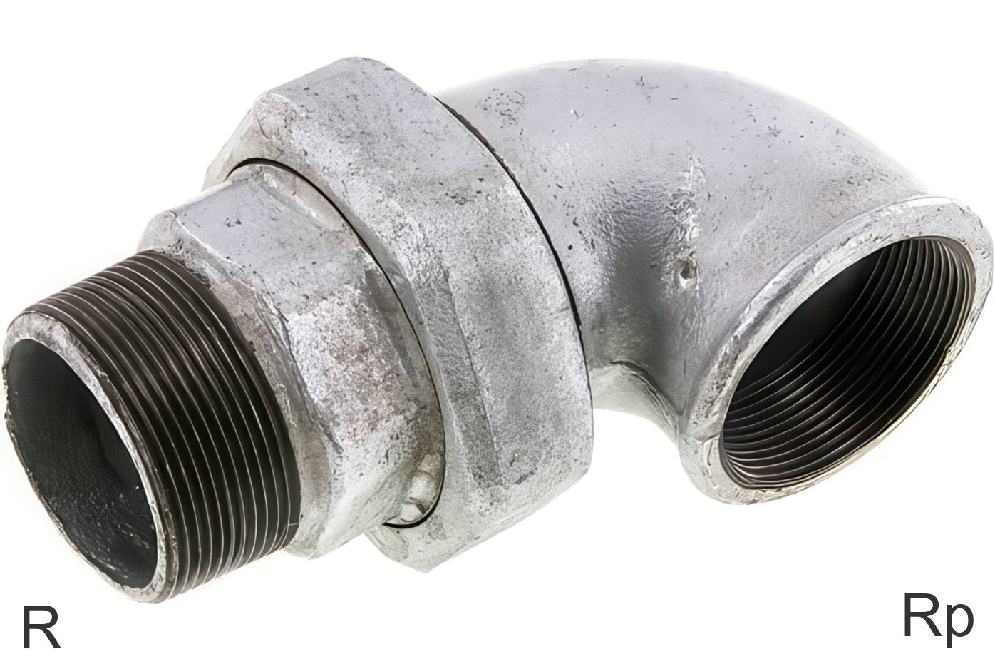 80mm Rp Thread Angled Fittings 90deg Cast Iron / Stainless Steel R/Rp-Threads Male ...