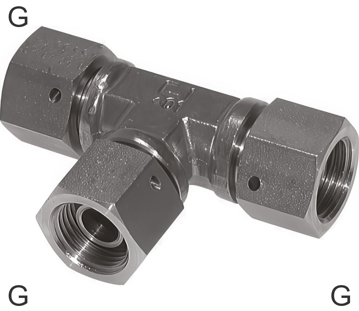 Tee Fittings Steel / Stainless Steel G-Threads Female With 60deg Hose ...