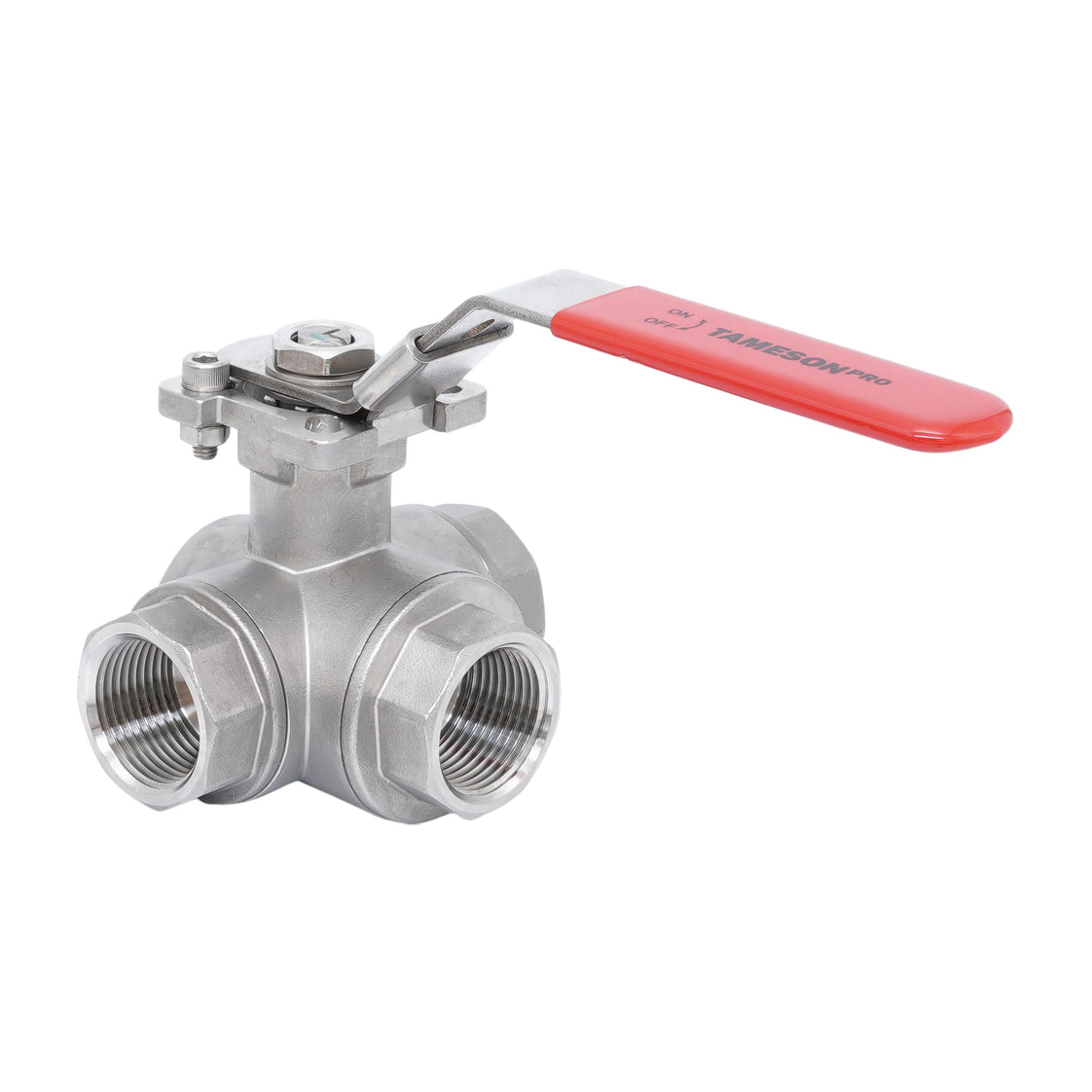 Rp 1-1/2'' 3-Way L-Port Stainless Steel Ball Valve 69 bar RTFE ISO-Top F07 - TamesonPRO 1125-112-L