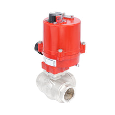 Rp 3/8" T-Bore 3-Way Electric Brass Ball Valve 24 V AC/DC