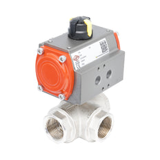 Rp 3/8" L-Bore 3-Way Pneumatic Brass Ball Valve - Double Acting