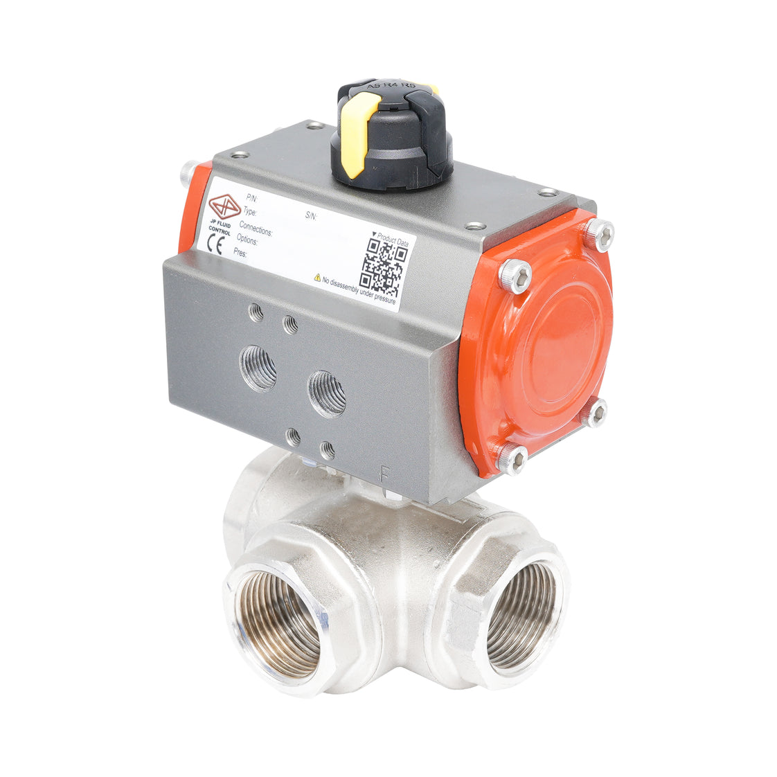 Rp 1 1/4" T-Bore 3-Way Pneumatic Brass Ball Valve - Double Acting