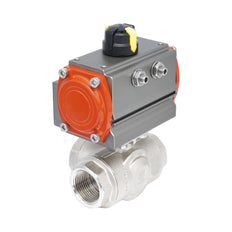 Rp 1 1/4" T-Bore 3-Way Pneumatic Brass Ball Valve - Double Acting