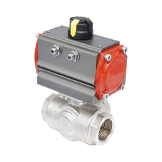 Rp 1 1/4" T-Bore 3-Way Pneumatic Brass Ball Valve - Double Acting