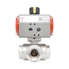 Rp 1 1/4" T-Bore 3-Way Pneumatic Brass Ball Valve - Double Acting