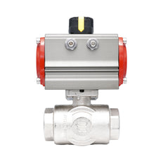 Rp 1 1/4" T-Bore 3-Way Pneumatic Brass Ball Valve - Double Acting