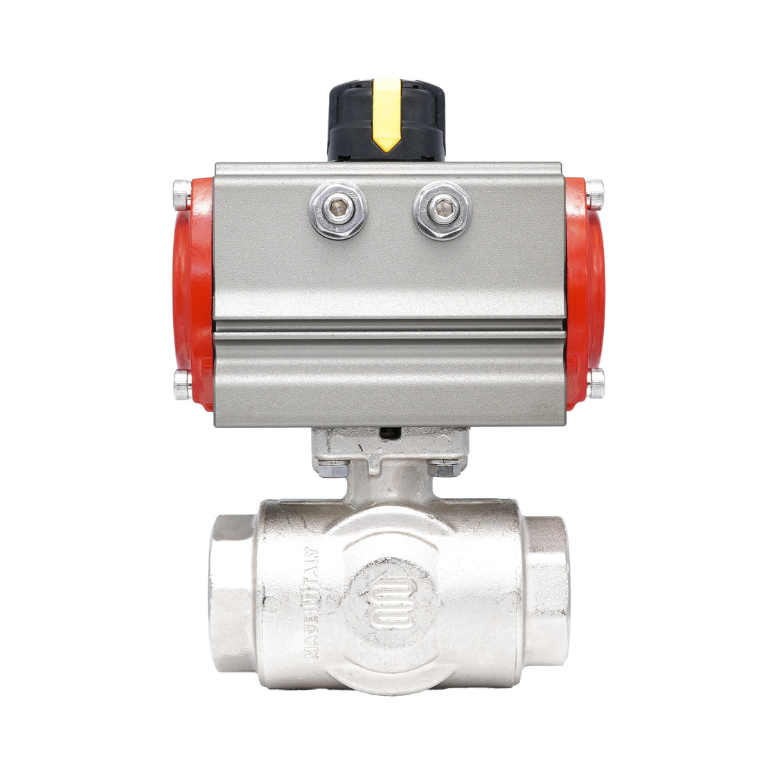 Rp 1 1/4" L-Bore 3-Way Pneumatic Brass Ball Valve - Double Acting