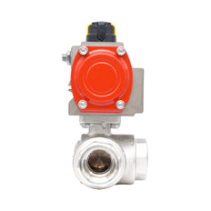 Rp 1 1/4" T-Bore 3-Way Pneumatic Brass Ball Valve - Double Acting