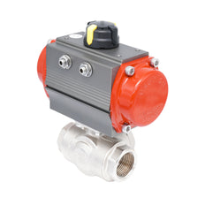 Rp 1" L-Bore 3-Way Pneumatic Brass Ball Valve - Spring Opening