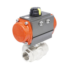 Rp 3/4" T-Bore 3-Way Pneumatic Brass Ball Valve - Spring Opening