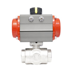 Rp 3/4" T-Bore 3-Way Pneumatic Brass Ball Valve - Spring Opening