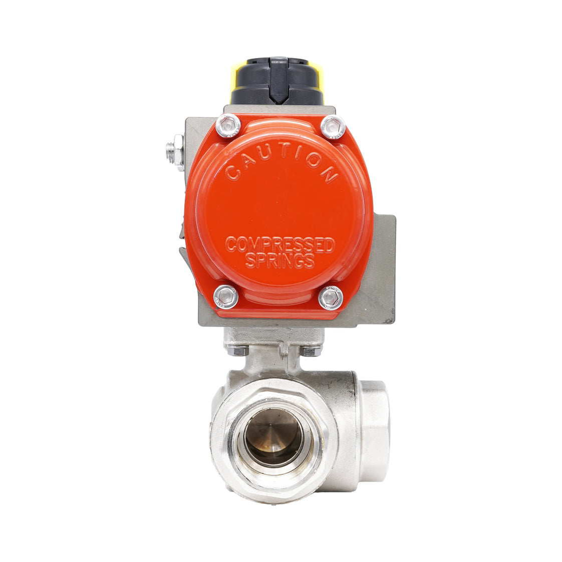 Rp 1" T-Bore 3-Way Pneumatic Brass Ball Valve - Spring Closing