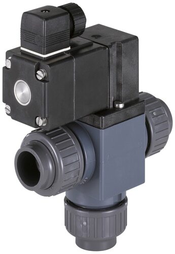 Solenoid Valve 3/2-Way 16 mm Glued Sleeves NC PVC EPDM 0-1bar/15psi 230VAC/DC Vacuum 0131 51703