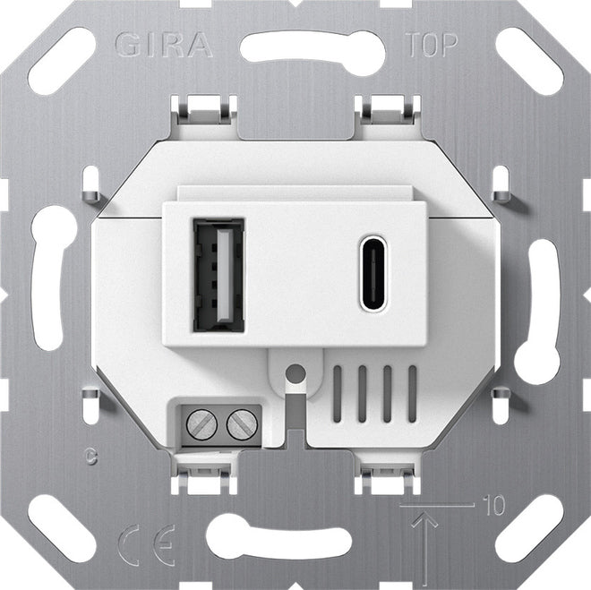 Gira USB Power Supply 2-Port Type A/C Wall Socket White - 234900