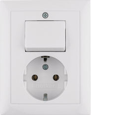Hager Berker Combination Switch Socket Outlet Polar White Glossy - 6143568949