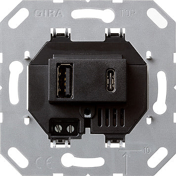 Gira USB Power Supply 2 Ports Type A/C Base Unit Black - 236900