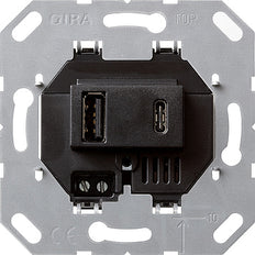 Gira USB Power Supply 2 Ports Type A/C Base Unit Black - 236900
