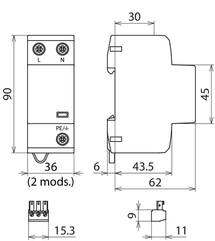 DEHN DSH TN 255 FM Combined Arrester DEHNshield Type 1+2 For Single Phase - 941205