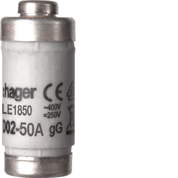 Hager D02 Fuse Link 50A 400V With Indicator - LE1850 [10 Pieces]