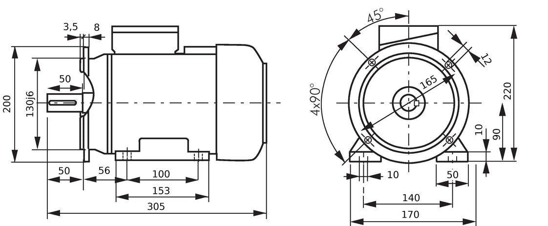 1.1kW 4-Pole Three-Phase Motor IEC 90 B35 Foot & Flange 230/400V