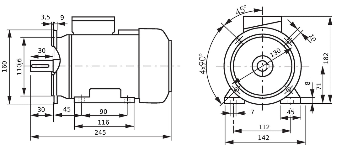 0.55kW 2-Pole Three-Phase Motor IEC 71 B35 Foot & Flange 230/400V