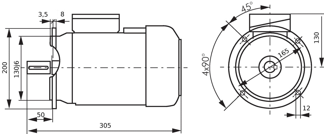 1.5kW 2-Pole Three-Phase Motor IEC 90 B5 Flange Mounted 230/400V