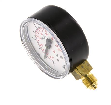 -1..9 Bar (-15..131 psi) Pressure Gauge Below Steel/Brass 63 mm Class 1.6
