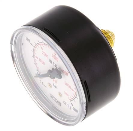 0..400 Bar (0..5802 psi) Pressure Gauge Rear Steel/Brass 63 mm Class 1.6
