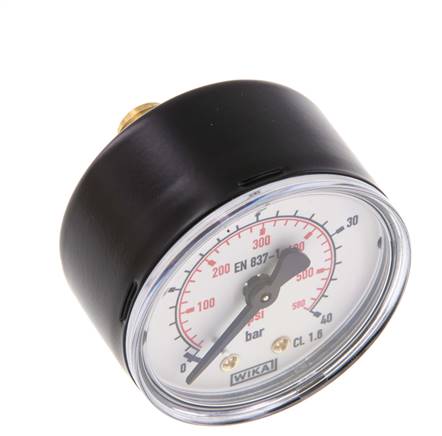 0..40 Bar (0..580 psi) Pressure Gauge Rear Steel/Brass 50 mm Class 1.6