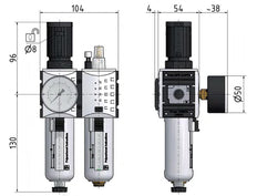 FRL 2-Part G1/4'' 1750 l/min 0.1-2.0bar/1-29psi Auto Polycarbonate Futura 1