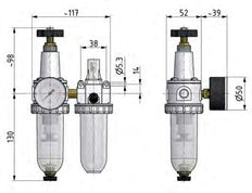 FRL 2-Part G1/4'' 600 l/min 0.5-10.0bar/7-145psi Semi-Auto Polycarbonate Standard 1