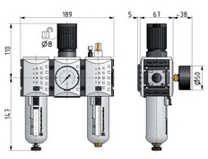 FRL 3-Part G1/2'' 3500 l/min 0.1-2.0bar/1-29psi Auto Metal Futura 2