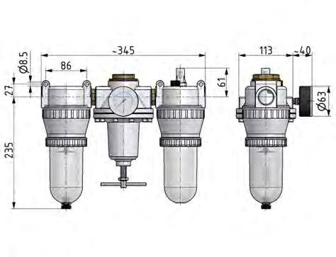FRL 3-Part G1'' 4900 l/min 0.5-10.0bar/7-145psi Auto Polycarbonate Standard 5