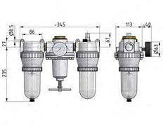 FRL 3-Part G1'' 4900 l/min 0.5-10.0bar/7-145psi Auto Polycarbonate Standard 5