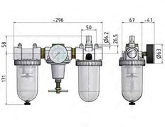 FRL 3-Part G3/4'' 3200 l/min 0.5-16.0bar/7-232psi Auto Polycarbonate Standard 3