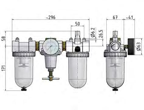 FRL 3-Part G3/4'' 3200 l/min 0.5-10.0bar/7-145psi Auto Metal Standard 3