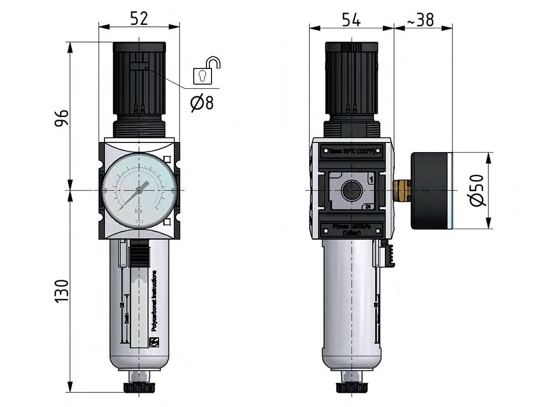 Filter-Regulator G3/8'' 2500 l/min 0.5-10.0bar/7-145psi Auto (Closed Without Pressure) Polycarbonate Futura 1