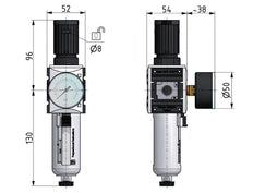 Filter-Regulator G3/8'' 2500 l/min 0.5-10.0bar/7-145psi Auto (Closed Without Pressure) Polycarbonate Futura 1