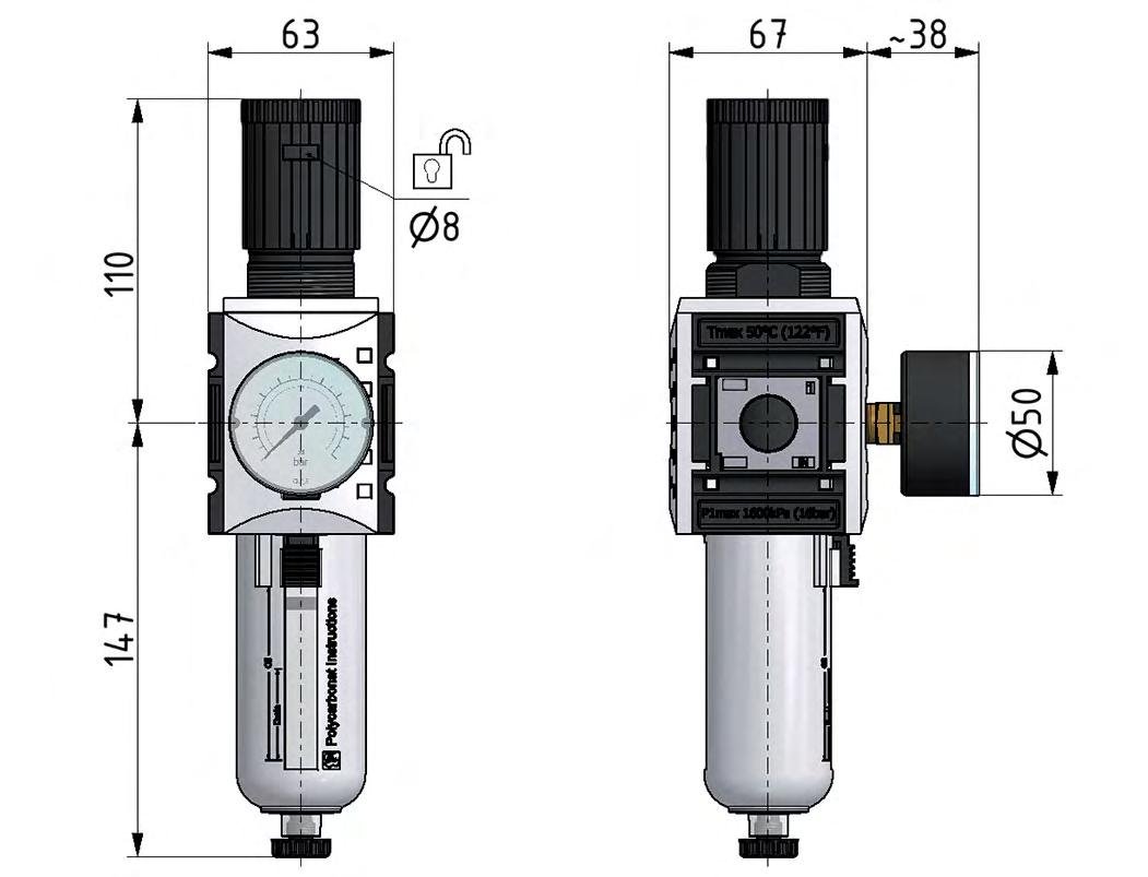 Filter-Regulator G3/8'' 4500 l/min 0.5-10.0bar/7-145psi Auto Metal Futura 2