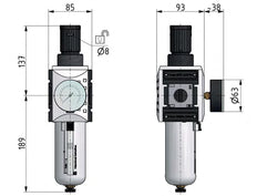 Filter-Regulator G1'' 13000 l/min 0.5-8.0bar/7-116psi Semi-Auto Polycarbonate Futura 4