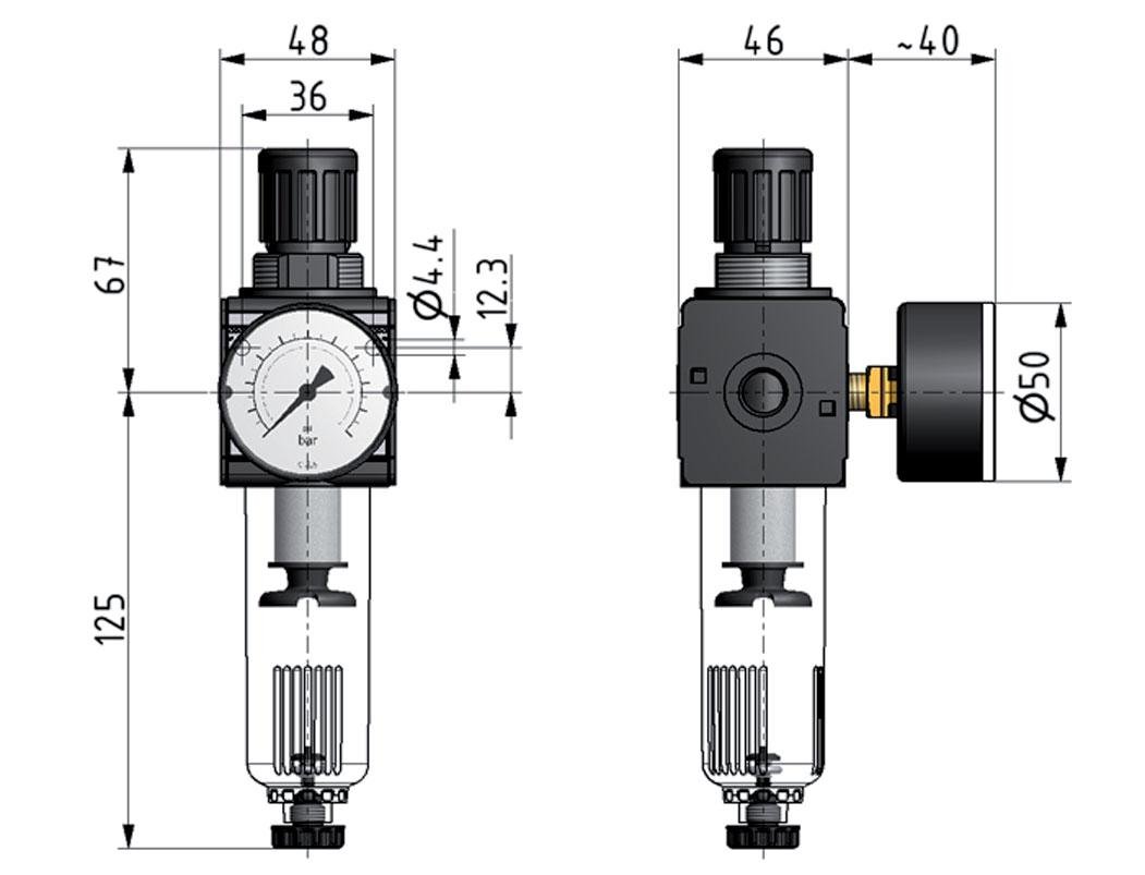 Filter-Regulator G3/8'' 1600 l/min 0.5-16.0bar/7-232psi Auto Polycarbonate Multifix 1