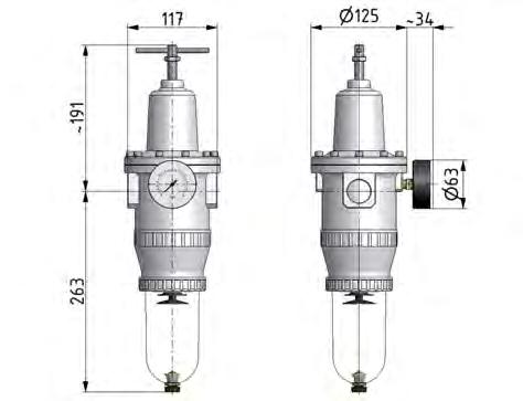 Filter-Regulator G3/4'' 12000 l/min 0.5-16.0bar/7-232psi Semi-Auto Polycarbonate Standard 5