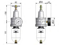 Filter-Regulator G1/2'' 3000 l/min 0.5-16.0bar/7-232psi Semi-Auto Polycarbonate Standard 3