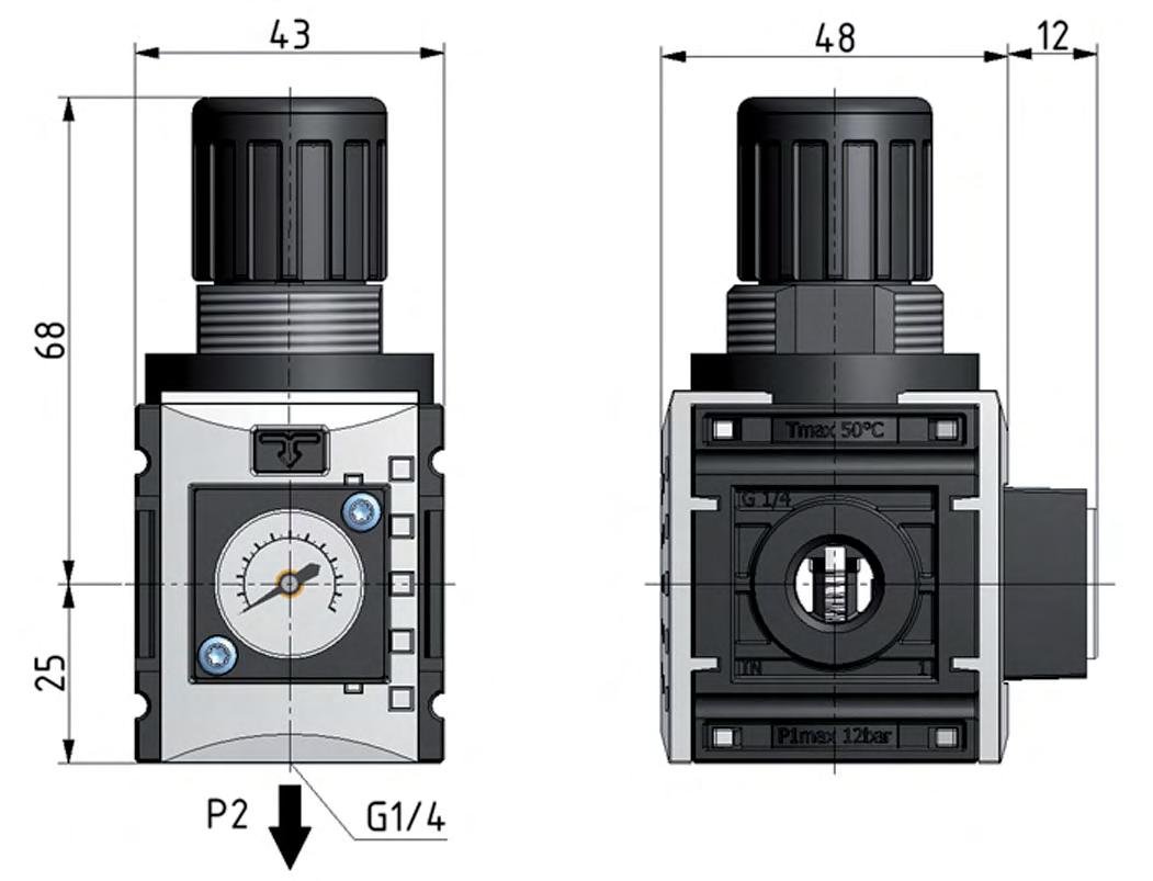 Pressure Regulator for Manifold Assembly G1/4'' 1000 l/min 0.2-4.0bar/3-58psi PA 40 mm Pressure Gauge Futura 0