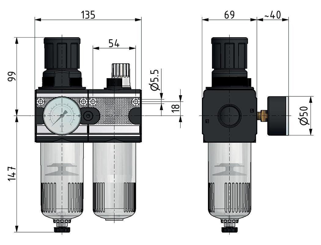 FRL 2-Part G3/4'' 5800 l/min 0.5-10.0bar/7-145psi Semi-Auto Cylinder Lock Polycarbonate Multifix 2