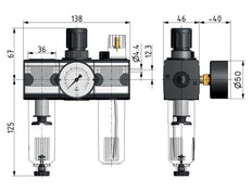 FRL 3-Part G1/4'' 1200 l/min 0.5-10.0bar/7-145psi Auto Protective Cage Polycarbonate Multifix 1