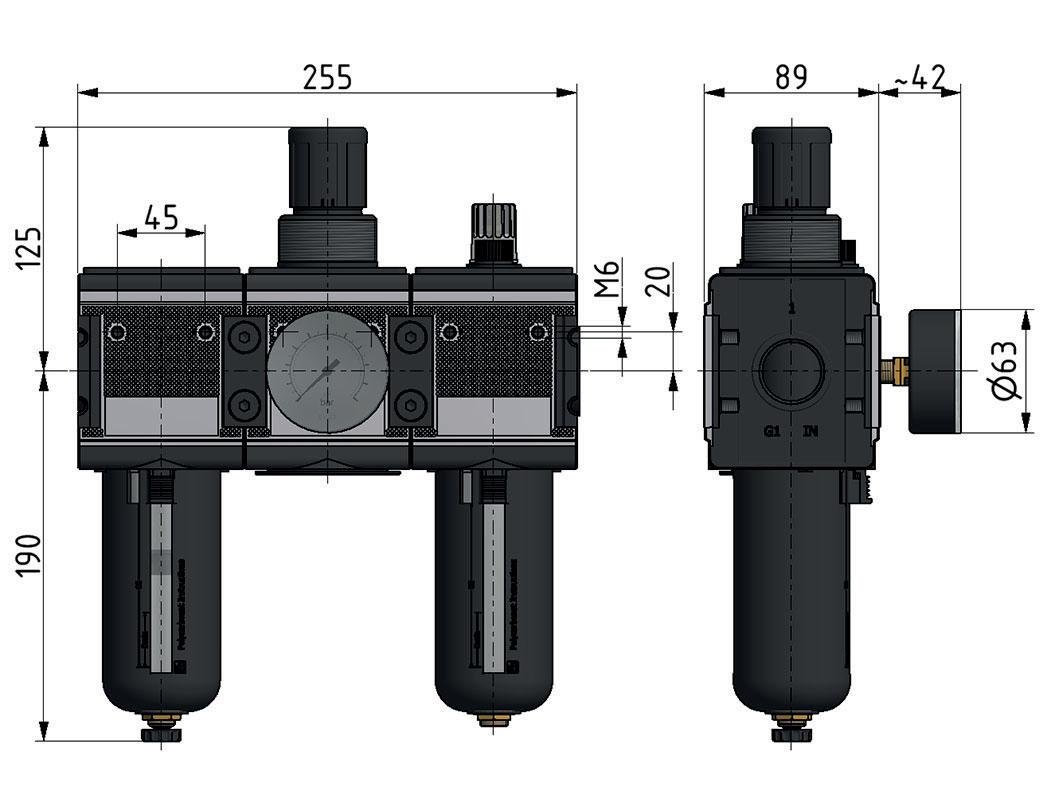 FRL 3-Part G3/4'' 12000 l/min 0.5-16.0bar/7-232psi Semi-Auto Metal Multifix 4